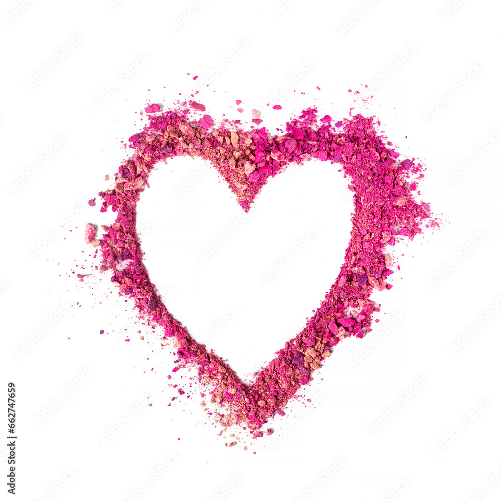 Sample of pink lilac blush, heart shaped eye shadow.