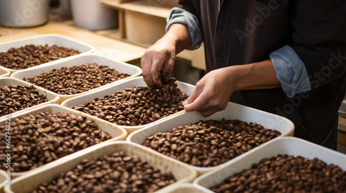 Coffee beans sorting hands