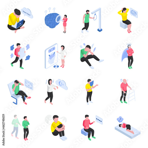 Set of Mental Illness Flat Illustrations

