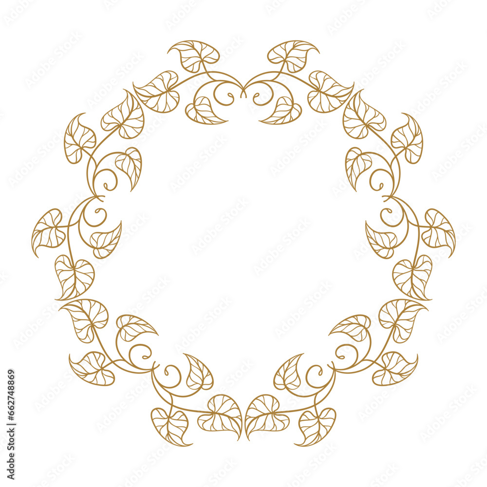 Vector round gold floral frame with ivy leaves decoration. Luxury wreath template for invitations and greeting cards. Vector round gold floral frame with ivy leaves decoration. Luxury wreath template for invitations and greeting cards.