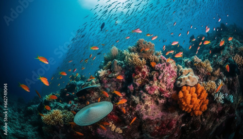 Colorful underwater seascape showcases natural beauty of tropical reef life generated by AI