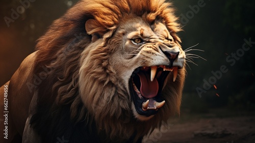 Hyper realistic lion roaring with king animal photography image Ai generated art