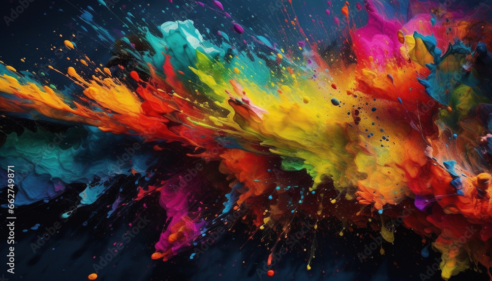 Vibrant colors exploding in a chaotic celebration of wet paint generated by AI