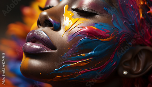 Glowing beauty, vibrant colors, elegance a fantasy of sensuality generated by AI © djvstock