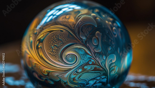 Abstract blue pattern decoration with shiny futuristic liquid sphere design generated by AI