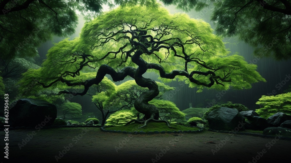 Japanese green maple tree viridis acer palmatum image Ai generated art