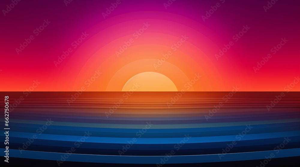 The Vibrant Sunset over the Ocean on a Vaporwave Sunrise Background