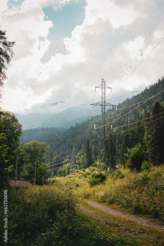 Mountains and power transmission lines