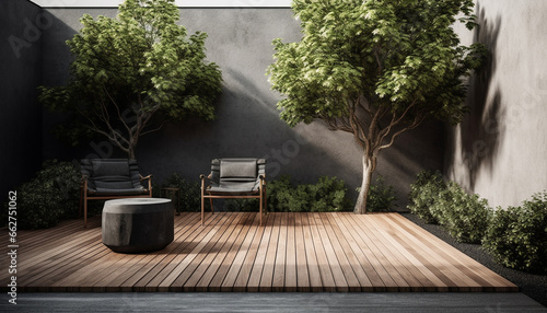 elegant house patio with chairs and plants generated by AI