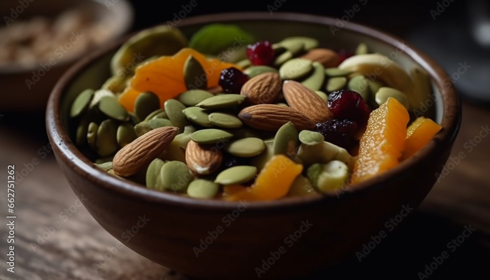 A healthy snack bowl with a variety of fresh fruits generated by AI A healthy snack bowl with a variety of fresh fruits generated by AI