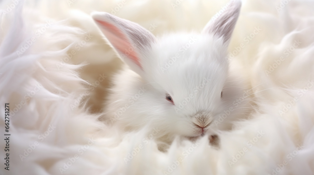 A Serene White Rabbit Resting on a Cloud of Fluffy Fur A Serene White Rabbit Resting on a Cloud of Fluffy Fur