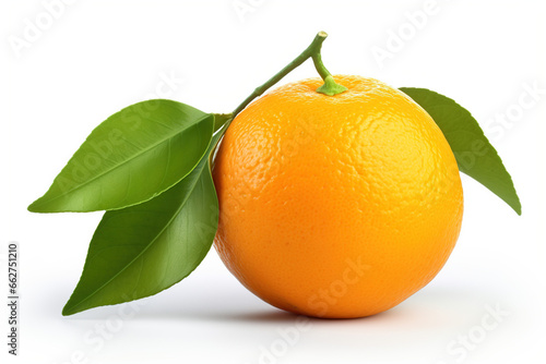 Ripe Orange Fruit with Leaves Isolated on White Background
