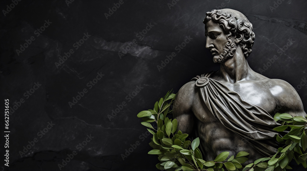 Image of a Greek statue featuring a delicate laurel wreath a symbol of honor and achievement
