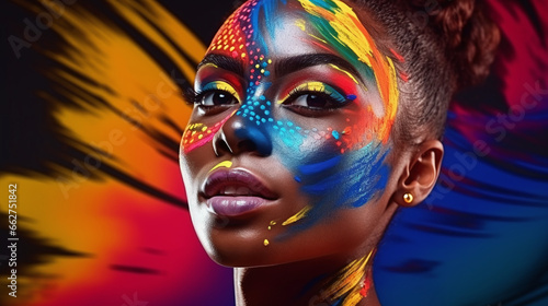 Colorful African Woman with Creative Face Paint Makeup