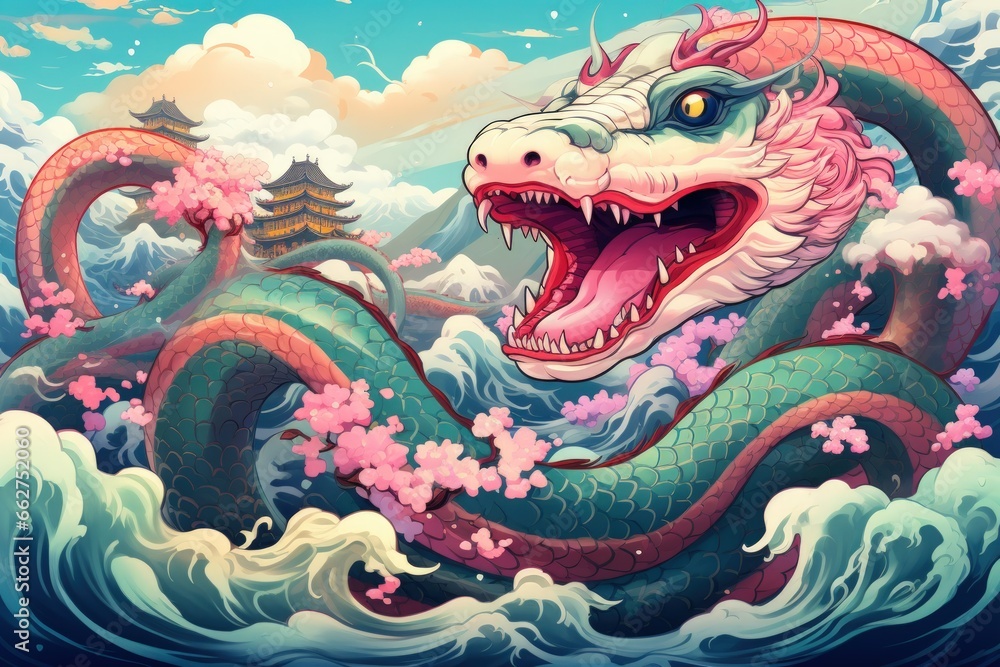 Gigantic sea serpents slithering through treacherous waters - Generative AI Gigantic sea serpents slithering through treacherous waters - Generative AI