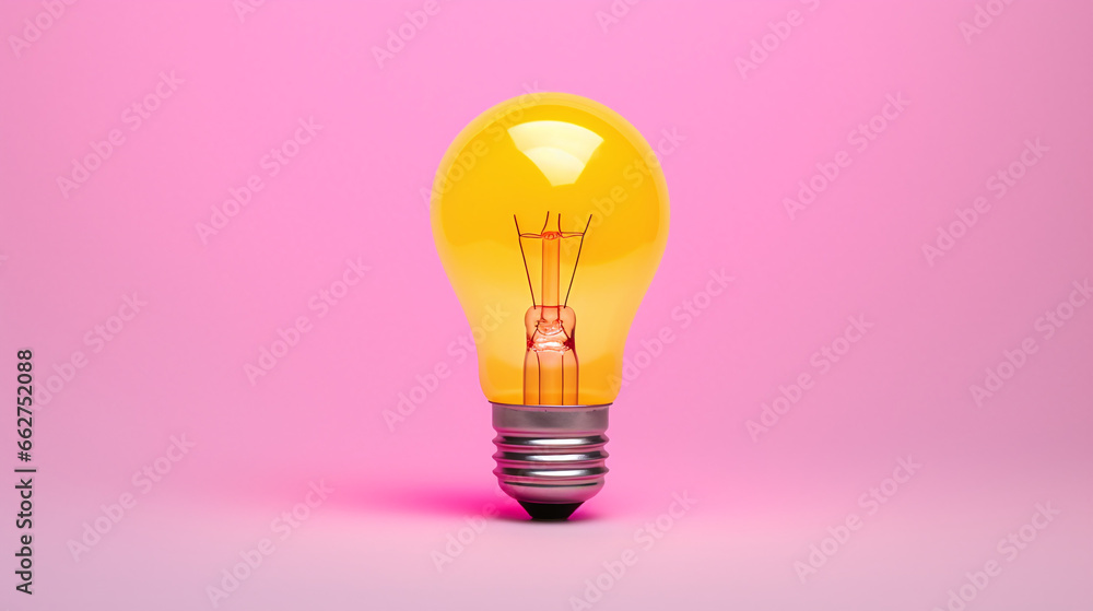 Vibrant Yellow Light Bulb on Pink Background Vibrant Yellow Light Bulb on Pink Background