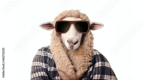 A sheep wearing sunglasses and a scarf 