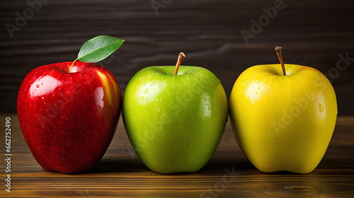 Colourful Apples Sitting Next to Each Other on a Wooden Table