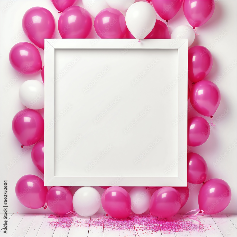 Hot pink Balloon Frame of Invitation Card Design Template with White Background.