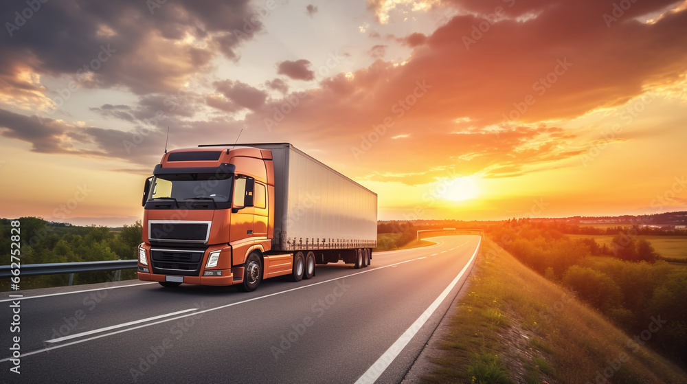 Efficient Supply Chain Transport with a Semi Truck on a Sunset Highway