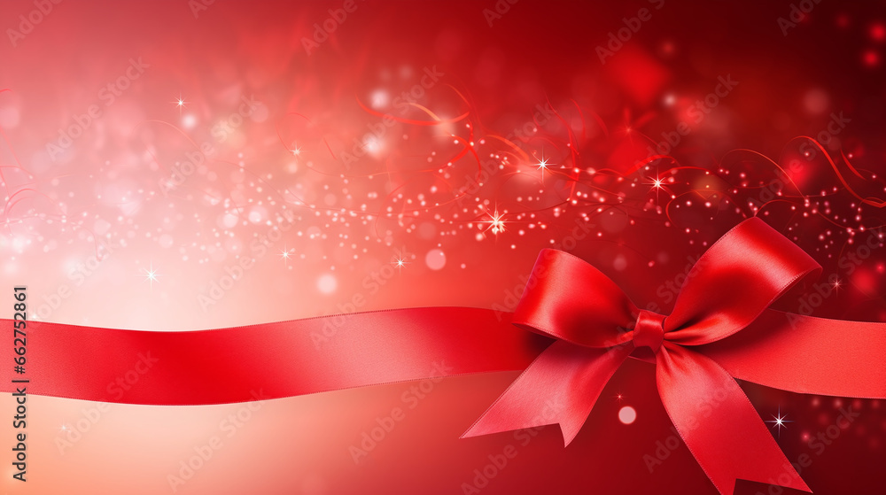 Red Ribbon with Bow on Red Theme Background Red Ribbon with Bow on Red Theme Background