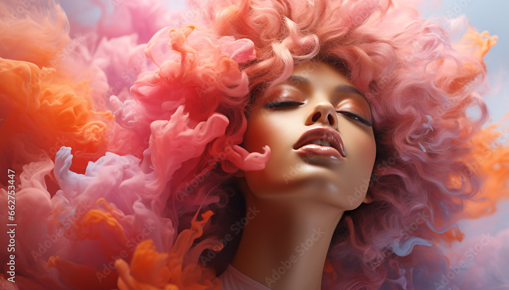 A beautiful woman with curly hair, looking cute and elegant generated by AI A beautiful woman with curly hair, looking cute and elegant generated by AI