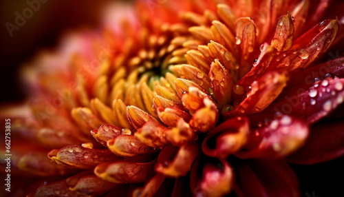Vibrant gerbera daisy bouquet, wet with dew, in foreground generated by AI