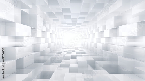 Room with white cubes and light 