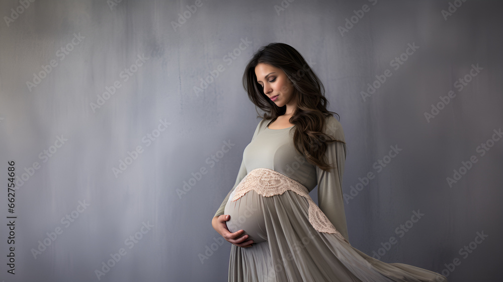 Pregnant Woman in Gray Dress
