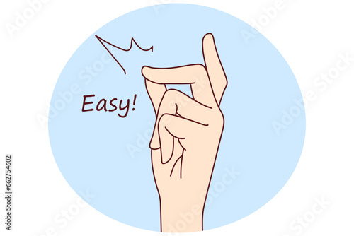 Closeup of person hand make gesture to show easy work to do. Man or woman fingers demonstrate easiness and facility. Vector illustration.