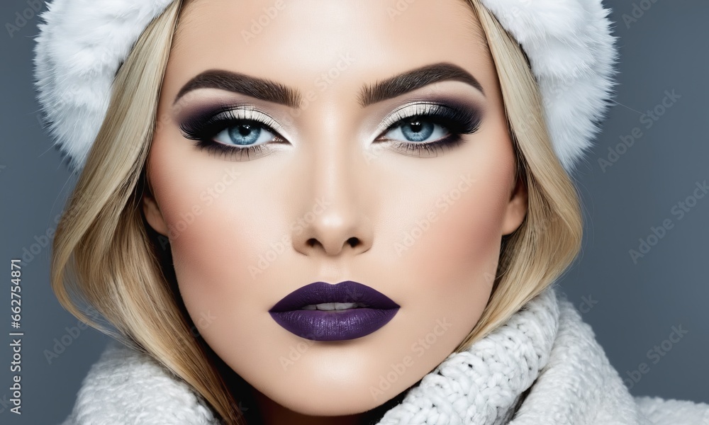 Portrait of a woman showcase a professional winter makeup 