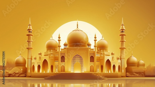 Luxurious Gold Palace Islamic Architecture Illustration