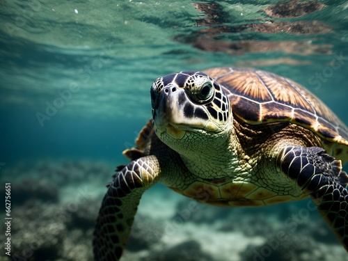 A tribal sea turtle in sea