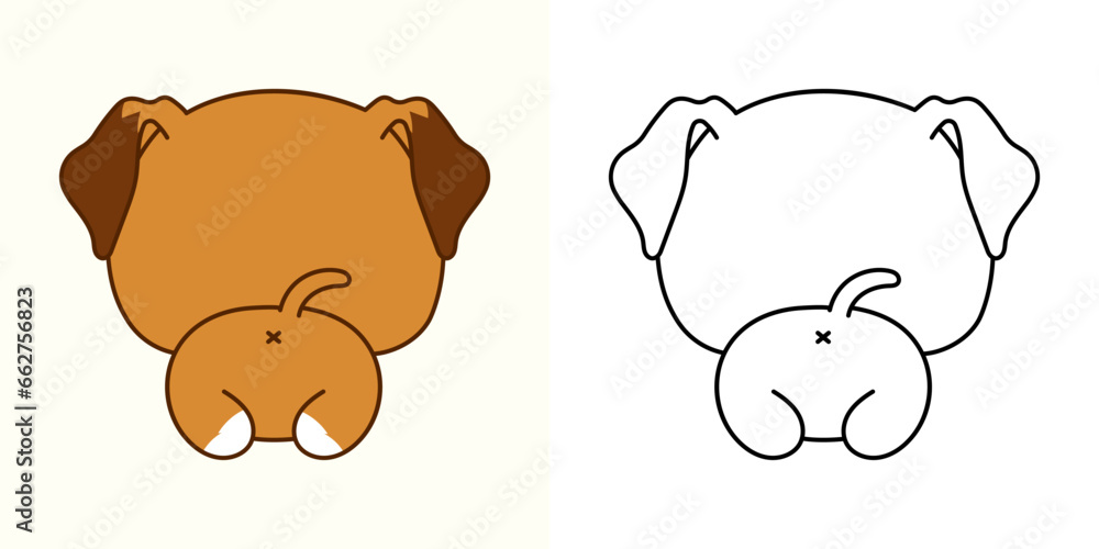 Vector Boxer Dog Multicolored and Black and White. Beautiful Clip Art Doggy