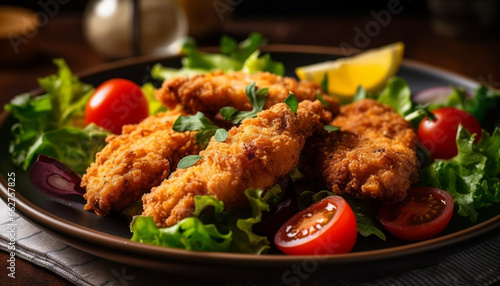 Grilled chicken fillet with fresh salad, a healthy lunch option generated by AI