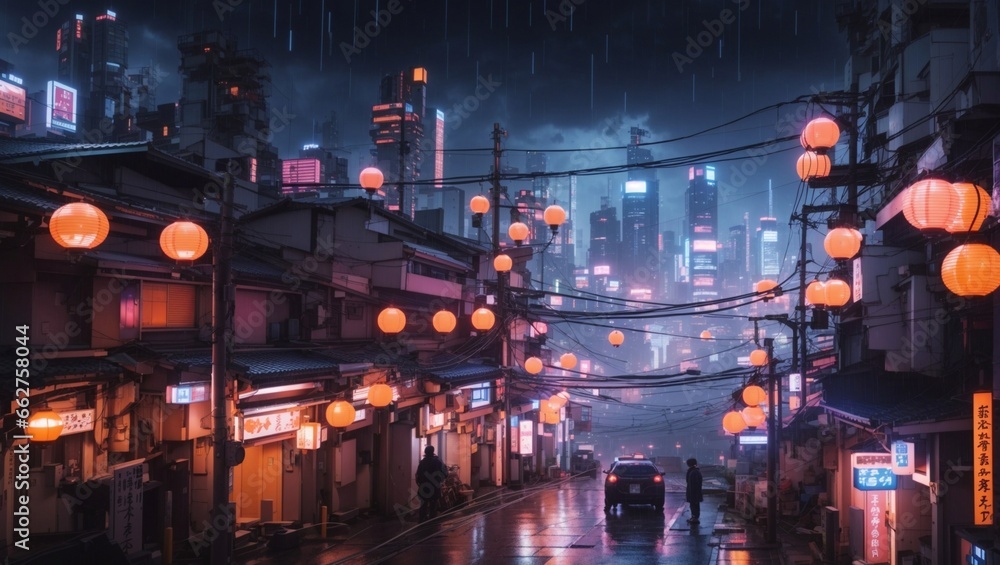 photo of future asian urban landscape with lots of wires and colorful lights made by AI generative photo of future asian urban landscape with lots of wires and colorful lights made by AI generative