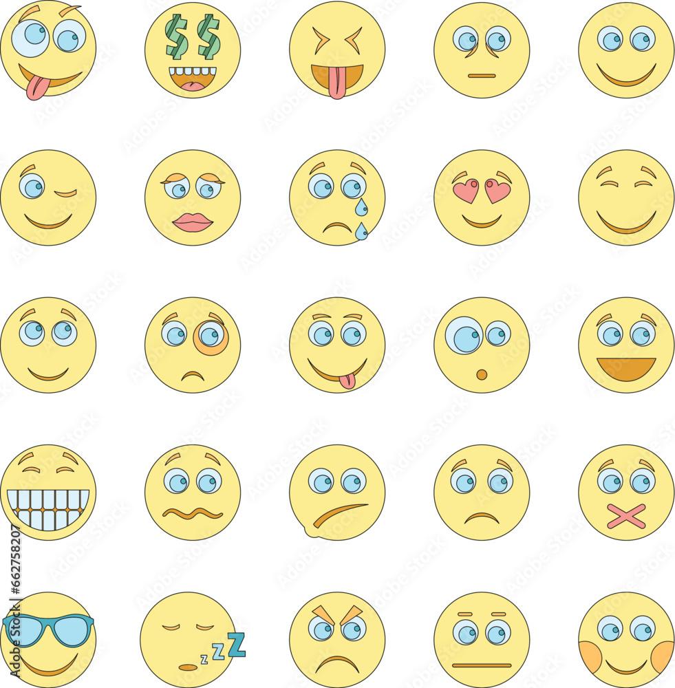 Smile icon set. Outline illustration of 50 smile vector icons thin line color flat on white Smile icon set. Outline illustration of 50 smile vector icons thin line color flat on white
