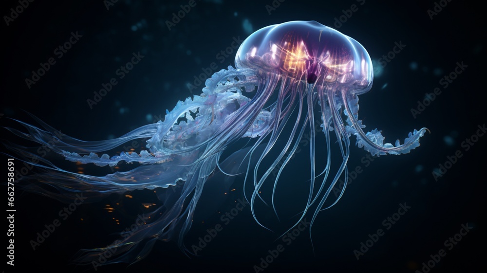 Naklejka premium Deep sea mysterious dark bioluminescent creature image Ai generated art