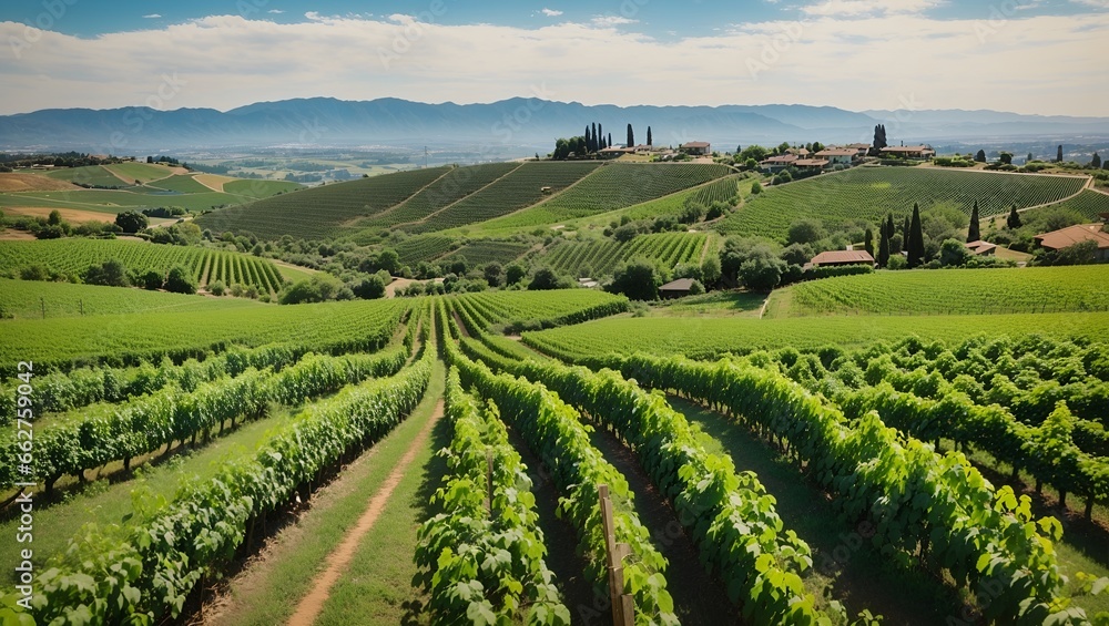photo of a vineyard view with a beautiful scenic background made by AI generative

