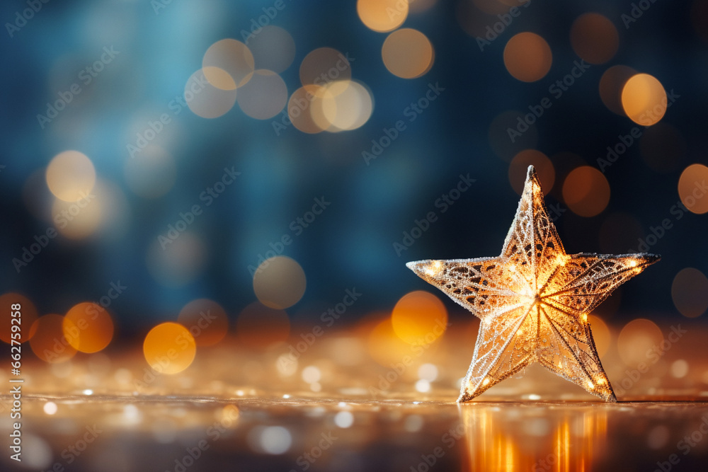 Christmas decoration on bokeh background. New Year concept. Copy space. AI generated - obrazy, fototapety, plakaty 