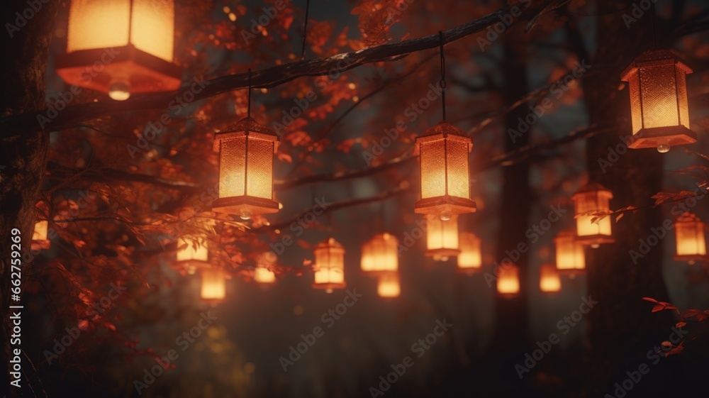 Ethereal glowing lanterns light mossy stone path photography image Ai generated art Ethereal glowing lanterns light mossy stone path photography image Ai generated art