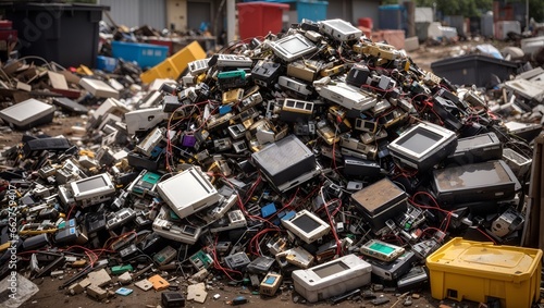 photo of piles of electronic waste that pollute the environment made by AI generative