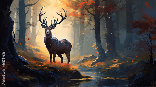 Deer mysterious forest