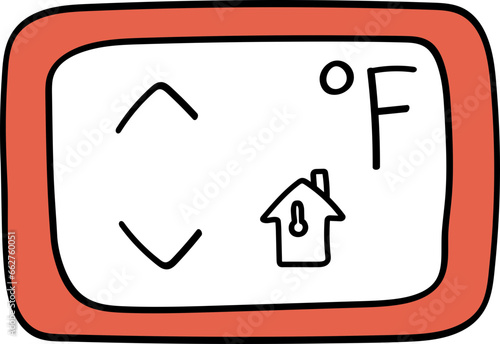 Thermostat F Fahrenheit hand drawn vector icon isolated on transparent background. Home heating temperature control concept
