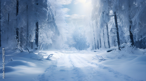 winter road and trees covered with snow wallpaper © Muhammad