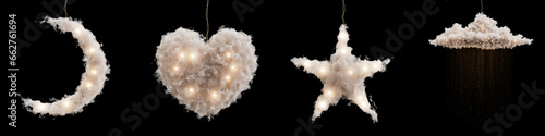 Merry christmas and a happy new year. Set of realistic clouds hanging on a dark background. 3D illustration