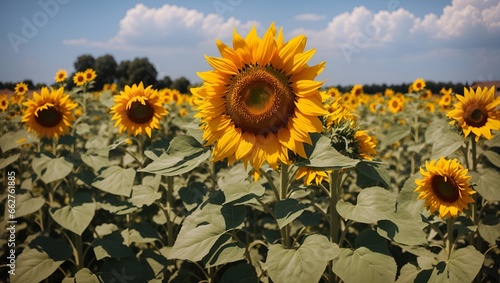 photo of a beautiful view of a sunflower plantation, made by AI generative