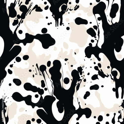ink blot patterns Seamless pattern with splashes of black and white paint.