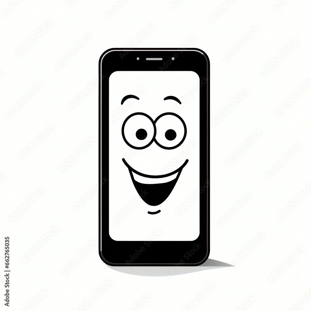Isolated Tall Cartoon-Style Black Outline Phone on White Background. Isolated Tall Cartoon-Style Black Outline Phone on White Background.