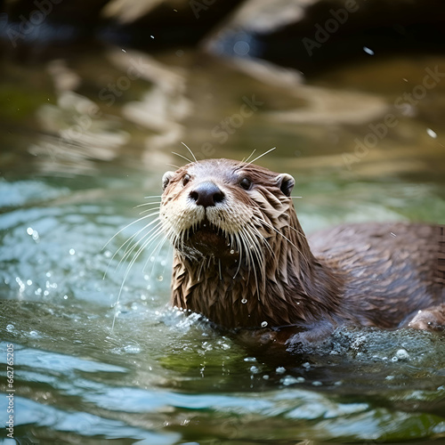 Portrait of a wet Asian small-clawed otter swimming